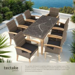tectake Garden Table & Chairs - Foggia dining table, 8 Rosarno armchairs in Natural - Size: XL - thumbnail 4
