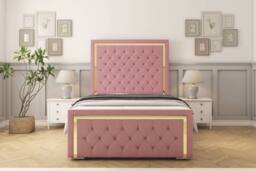 "Sloomy Sofia Gold Plush Bed Frame With 50"" Upholstered Headboard in Pink - Size: Double" - thumbnail 1