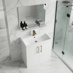 Balterley Bathroom Floor Standing 2-Door Vanity Unit Basin, Gloss White, 800mm in White - thumbnail 4