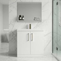 Balterley Bathroom Floor Standing 2-Door Vanity Unit Basin, Gloss White, 800mm in White - thumbnail 2