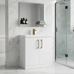 Balterley Bathroom Floor Standing 2-Door Vanity Unit Basin, Gloss White, 800mm in White - thumbnail 3