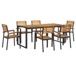 Berkfield Home 7 Piece Garden Dining Set Solid Wood Acacia & Metal in Brown - thumbnail 2