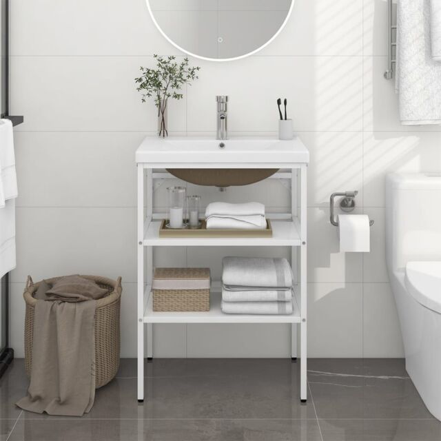 Berkfield Home Bathroom Washbasin Frame with Built-in Basin White Iron - image 1