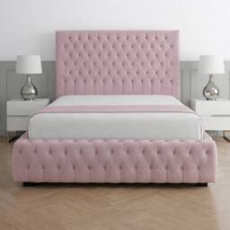 Living Comfort Bedz Countess Plush Velvet Upholstered Bed Slatted Base - 48Inch Headboard in Pink - Size: Super King - thumbnail 2
