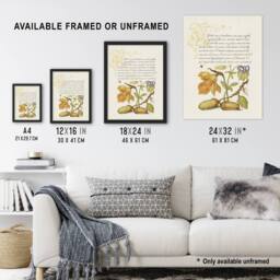 "Artery8 Daffodil Flower & Oak Acorns Calligraphy Wall Art Poster Print in Beige - Size: W24"" x H32""" - thumbnail 3