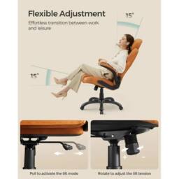 VOGREX Leather Ergonomic Gaming Chair, Height & Tilt Adjustable in Tan - thumbnail 3