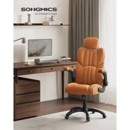 VOGREX Leather Ergonomic Gaming Chair, Height & Tilt Adjustable in Tan - thumbnail 2
