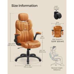 VOGREX Leather Ergonomic Gaming Chair, Height & Tilt Adjustable in Tan - thumbnail 4