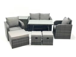 Fimous Outdoor Garden Furniture Set with Reclining Chair 3 Footstool Side Table in Dark Grey - thumbnail 1