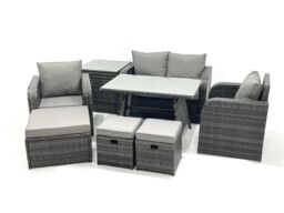 Fimous Outdoor Garden Furniture Set with Reclining Chair 3 Footstool Side Table in Dark Grey - thumbnail 2