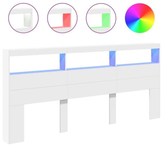 Berkfield Home Headboard Cabinet with LED White 220x17x102 cm - Size: 220 x 17 x 102 cm - image 1