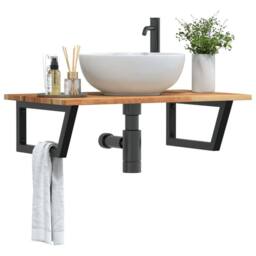 Berkfield Home Elegant Basin Shelf Wall Mounted Steel & Solid Wood Acacia in Brown - thumbnail 2