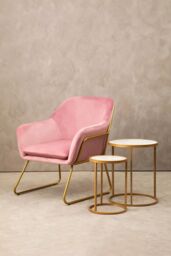Orsina Functional Velvet Bushed Gold ArmChair, Cozy Desk Chair Velvet, Easy to Clean in Pink - thumbnail 5