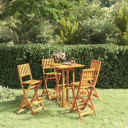 Berkfield Home 5 Piece Outdoor Bar Set Solid Wood Acacia in Brown - thumbnail 1