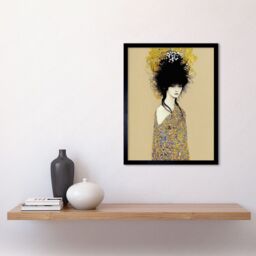 "Artery8 Wall Art Print Woman in Klimt Style Dress Gold Black Painting Art Framed - Size: W12"" x H16""" - thumbnail 2