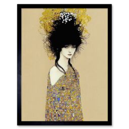 "Artery8 Wall Art Print Woman in Klimt Style Dress Gold Black Painting Art Framed - Size: W12"" x H16""" - thumbnail 1