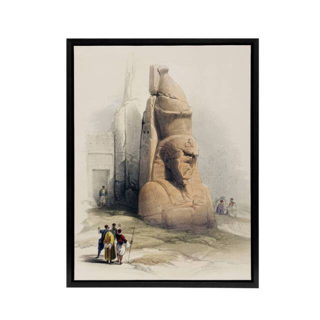 "Artery8 Luxor Temple Ramses II Statue D. Roberts Framed Canvas Wall Art in Beige - Size: W12"" x H16""" - image 1