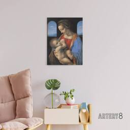 "Artery8 Madonna Litta Virgin Mary da Vinci Vintage Canvas Wall Art in Blue - Size: W18"" x H24""" - thumbnail 3