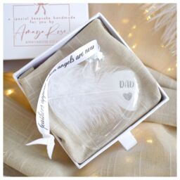 Amaya Rose Ltd In Memory of Dad Feather Heart Bauble Gift Boxed in Clear - thumbnail 4
