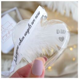 Amaya Rose Ltd In Memory of Dad Feather Heart Bauble Gift Boxed in Clear - thumbnail 2