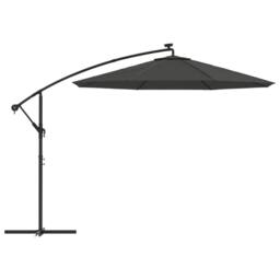 Berkfield Home Cantilever Umbrella LED Lights & Steel Pole 300cm Anthracite in Black - thumbnail 4
