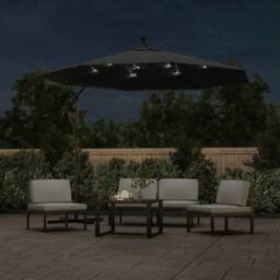Berkfield Home Cantilever Umbrella LED Lights & Steel Pole 300cm Anthracite in Black - thumbnail 3