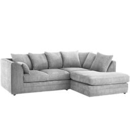 Bliss Furniture Jumbo Cord Scatter Back 4 Seater Right Hand Corner Sofa Silver - Size: 4 Person