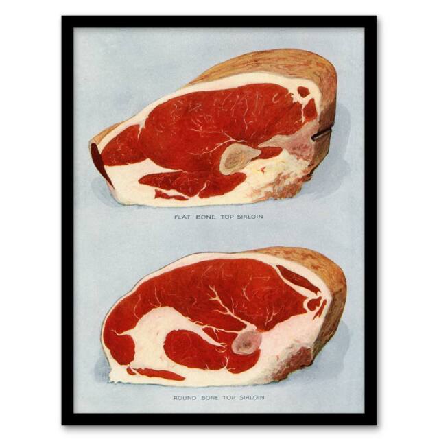 Artery8 Beef Sirloins Illustration Vintage Framed Wall Art Print in Blue - Size: A4 - image 1