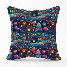 Warren Reed - Designer Whimsical Gingerbread House Pattern Outdoor Cushion in Blue - Size: 60 cm x 60 cm - thumbnail 1