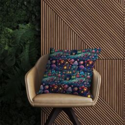 Warren Reed - Designer Whimsical Gingerbread House Pattern Outdoor Cushion in Blue - Size: 60 cm x 60 cm - thumbnail 2