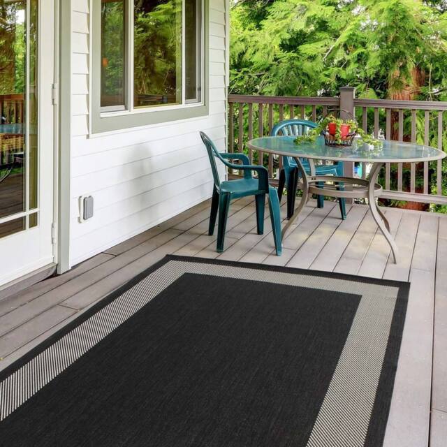 THE RUGS Outdoor Indoor Black Bordered Rug Weatherproof Jet Washable - Size: 240 cm x 340 cm - image 1