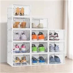 Nordara White-12 pcs Large Box Transparent Clear Plastic Stackable in White - Size: 500mm - thumbnail 1