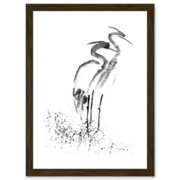 Artery8 Heron Ink Drawing Black White Sketch Artwork Framed Wall Art Print A4 in Brown - thumbnail 1