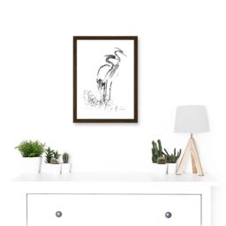 Artery8 Heron Ink Drawing Black White Sketch Artwork Framed Wall Art Print A4 in Brown - thumbnail 2