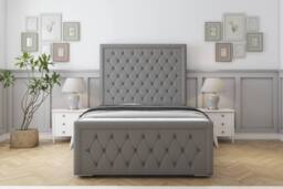 "Sloomy Monroe Dumfries Frame-Mattress - 50"" Upholstered Headboard in Light Grey - Size: Super King" - thumbnail 1