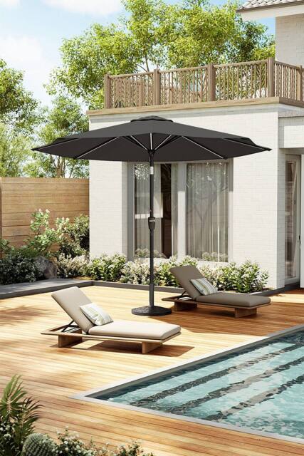 Garden Sanctuary Solar Powered LED Garden Parasol Patio Umbrella with Decorative Base in Dark Grey - image 1