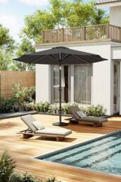Garden Sanctuary Solar Powered LED Garden Parasol Patio Umbrella with Decorative Base in Dark Grey - thumbnail 1
