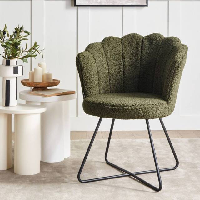 Wyld and Coco Armless Boucle Chair Dark Green - Shell Back Black Metal Frame - image 1
