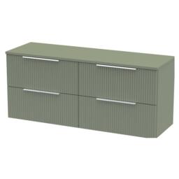 Balterley Tixall Fluted 4 Drawer Wall Hung Vanity Unit, Satin Green, 1200mm in Green - thumbnail 1