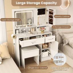 Costway Makeup Vanity Desk Farmhouse Dressing Table & Stool Set w/ Drawers in White - thumbnail 5