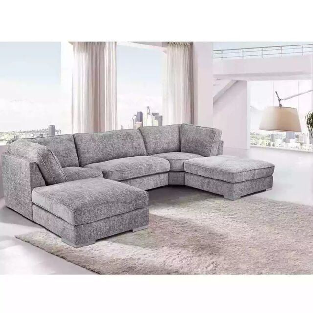 Snugg Furniture UK Limited London U Shape Full Back Corner Sofa in Silver - image 1