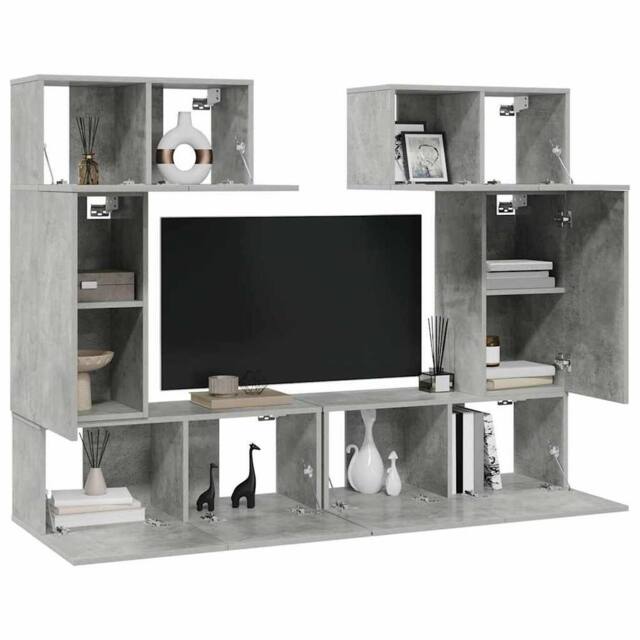 Berkfield Home Practical 6 Piece TV Cabinet Set Concrete Grey Engineered Wood - image 1