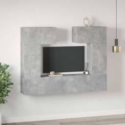 Berkfield Home Practical 6 Piece TV Cabinet Set Concrete Grey Engineered Wood - thumbnail 2