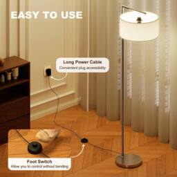 HOMCOM Floor Lamp, Modern Standing Lamp with Linen Lampshade, Silver Tone - thumbnail 6