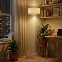 HOMCOM Floor Lamp, Modern Standing Lamp with Linen Lampshade, Silver Tone - thumbnail 1