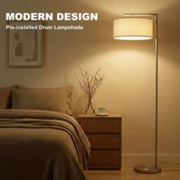 HOMCOM Floor Lamp, Modern Standing Lamp with Linen Lampshade, Silver Tone - thumbnail 4