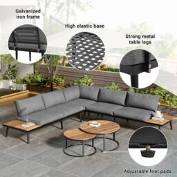Direct Wicker Modular Outdoor Patio Sofa Set with Galvanized Iron Frame in Dark Grey - Size: 6 Person - thumbnail 3