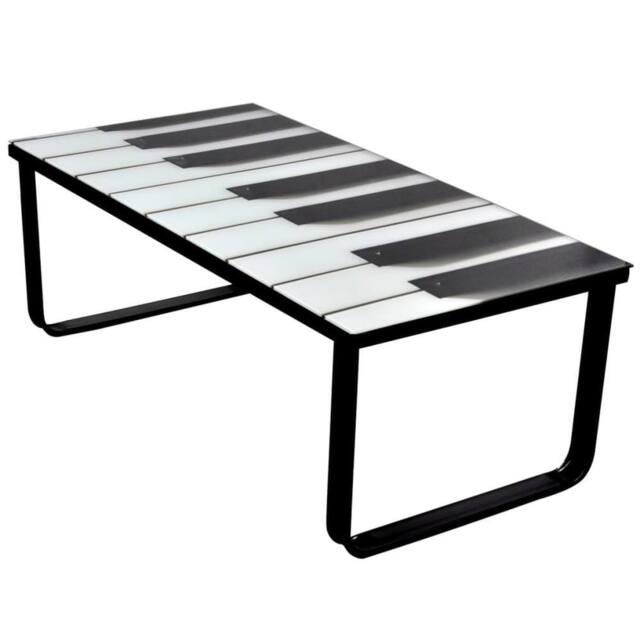 Berkfield Home Coffee Table with Piano Printing Glass Top - image 1