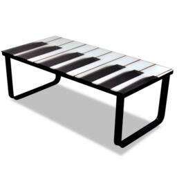 Berkfield Home Coffee Table with Piano Printing Glass Top - thumbnail 4