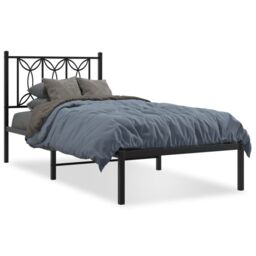Berkfield Home Metal Bed Frame without Mattress with Headboard Black 90x190cm - Size: 90x190 cm - thumbnail 2